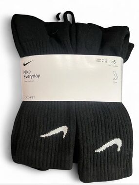 Nike Black Crew Socks with White Swoosh - 6 Pack
